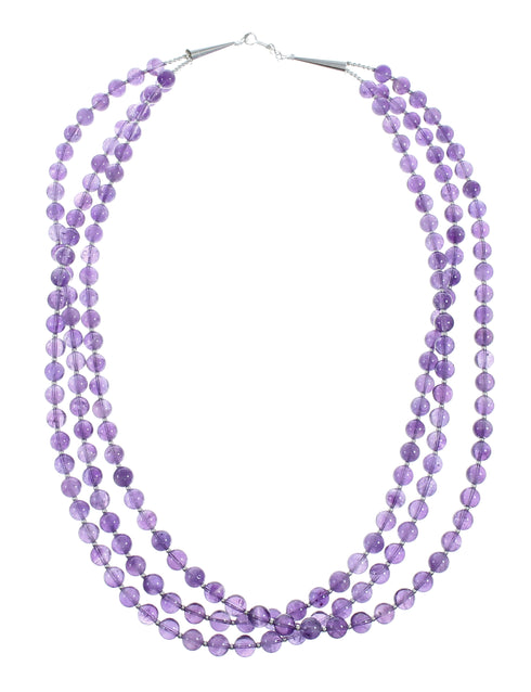 Native American Amethyst Sterling Silver 3-Strand Bead Necklace X11430