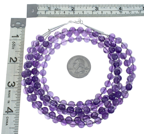 Native American Amethyst Sterling Silver 3-Strand Bead Necklace X11430