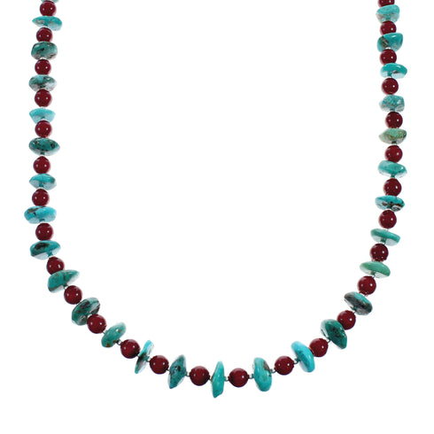 Navajo Sterling Silver Turquoise And Coral Bead Necklace X11434