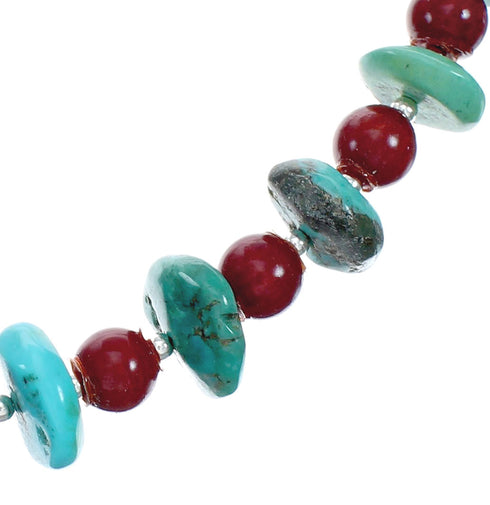 Navajo Sterling Silver Turquoise And Coral Bead Necklace X11434