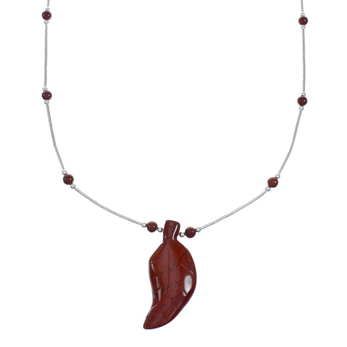 Native Red Jasper Sterling Silver Beaded Necklace X11436