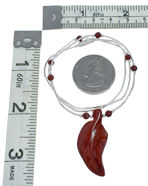 Native Red Jasper Sterling Silver Beaded Necklace X11436
