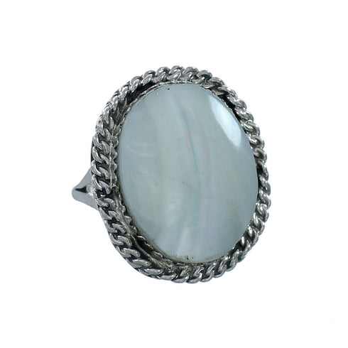 Mother Of Pearl Navajo Sterling Silver Ring Size 9-1/2 NN20105