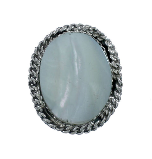 Mother Of Pearl Navajo Sterling Silver Ring Size 8-3/4 NN20103