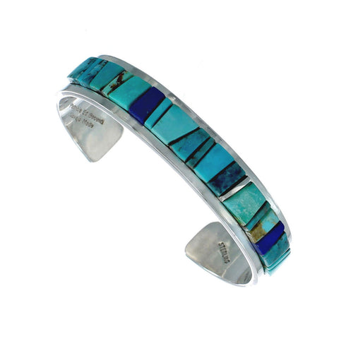 Navajo Sterling Silver Multicolor Cobble Inlay Cuff Bracelet NN20124
