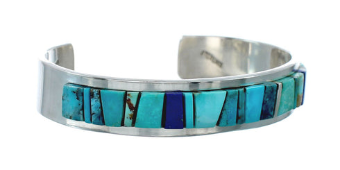 Navajo Sterling Silver Multicolor Cobble Inlay Cuff Bracelet NN20124
