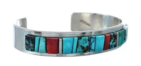 Navajo Sterling Silver Multicolor Cobble Inlay Cuff Bracelet NN20128