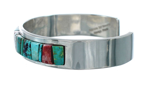 Navajo Sterling Silver Multicolor Cobble Inlay Cuff Bracelet NN20128