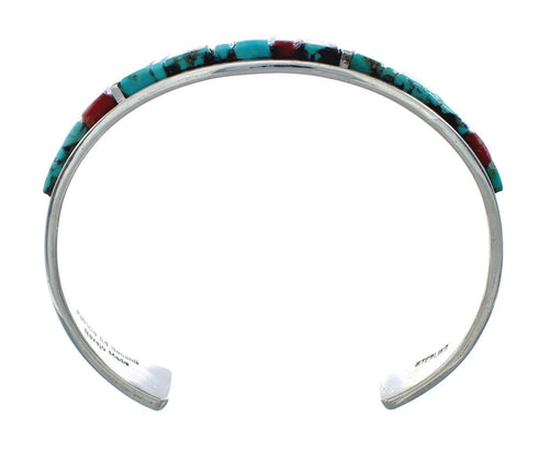 Navajo Sterling Silver Multicolor Cobble Inlay Cuff Bracelet NN20128
