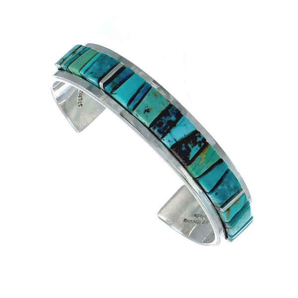 Navajo Sterling Silver Turquoise Cobble Inlay Cuff Bracelet NN20126