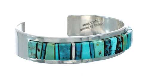 Navajo Sterling Silver Turquoise Cobble Inlay Cuff Bracelet NN20126