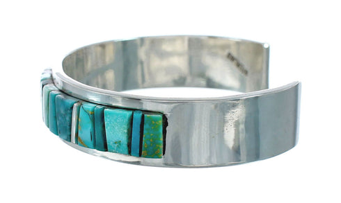Navajo Sterling Silver Turquoise Cobble Inlay Cuff Bracelet NN20126