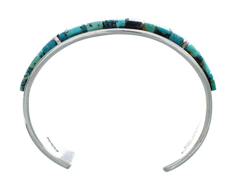 Navajo Sterling Silver Turquoise Cobble Inlay Cuff Bracelet NN20126