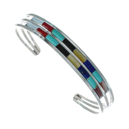 Multicolor Inlay Genuine Sterling Silver Zuni Cuff Bracelet NN20136