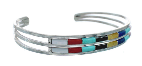 Multicolor Inlay Genuine Sterling Silver Zuni Cuff Bracelet NN20137