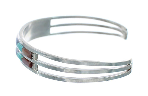 Multicolor Inlay Genuine Sterling Silver Zuni Cuff Bracelet NN20137