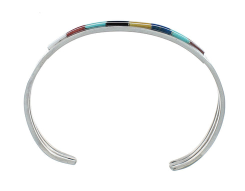 Multicolor Inlay Genuine Sterling Silver Zuni Cuff Bracelet NN20137