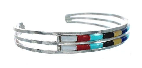 Multicolor Inlay Genuine Sterling Silver Zuni Cuff Bracelet NN20135