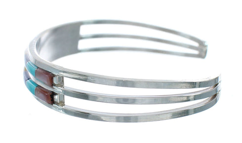 Multicolor Inlay Genuine Sterling Silver Zuni Cuff Bracelet NN20135
