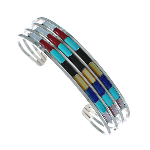 Multicolor Inlay Genuine Sterling Silver Zuni Cuff Bracelet NN20155