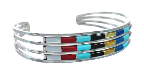 Multicolor Inlay Genuine Sterling Silver Zuni Cuff Bracelet NN20155