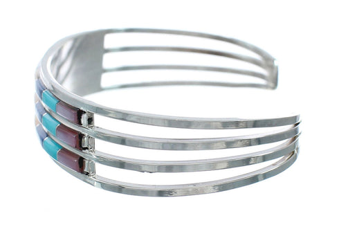 Multicolor Inlay Genuine Sterling Silver Zuni Cuff Bracelet NN20155