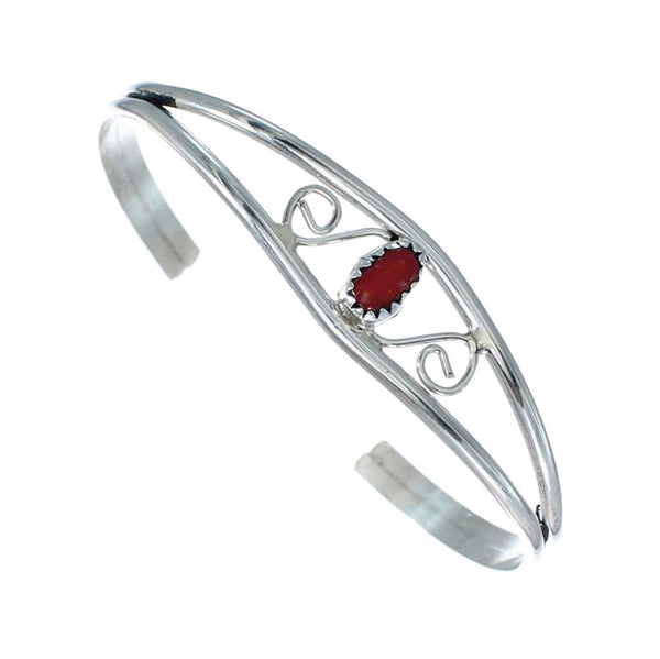 Native American Coral And Sterling Silver Navajo Cuff Bracelet NN20119
