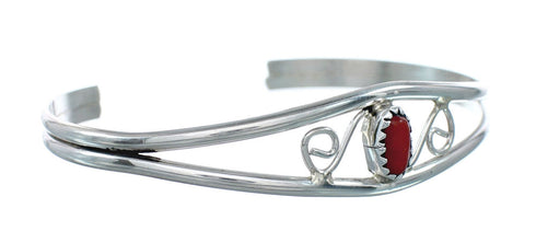 Native American Coral And Sterling Silver Navajo Cuff Bracelet NN20119