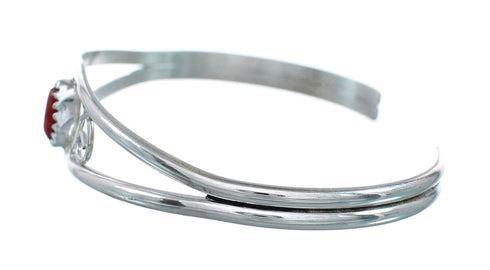Native American Coral And Sterling Silver Navajo Cuff Bracelet NN20119