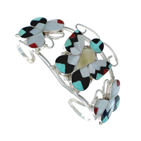 Zuni Indian Multicolor Sterling Silver Butterfly Inlay Cuff Bracelet NN20138