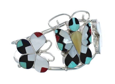 Zuni Indian Multicolor Sterling Silver Butterfly Inlay Cuff Bracelet NN20138