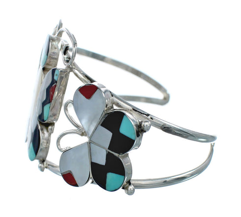 Zuni Indian Multicolor Sterling Silver Butterfly Inlay Cuff Bracelet NN20138
