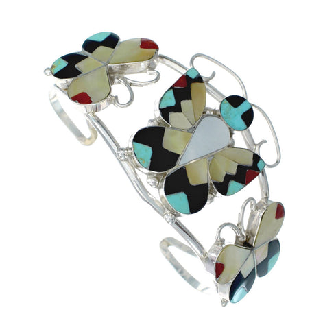 Zuni Indian Multicolor Sterling Silver Butterfly Inlay Cuff Bracelet NN20139