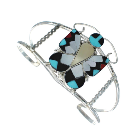 Zuni Indian Multicolor Sterling Silver Butterfly Inlay Cuff Bracelet NN20151