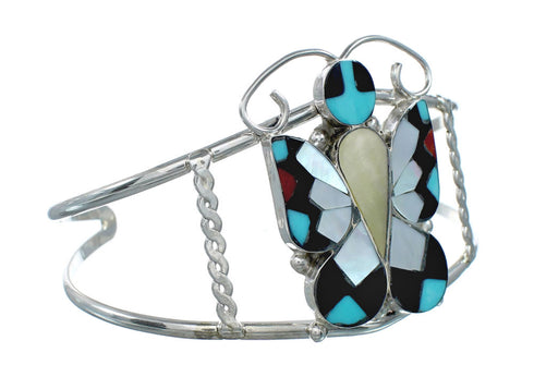 Zuni Indian Multicolor Sterling Silver Butterfly Inlay Cuff Bracelet NN20151