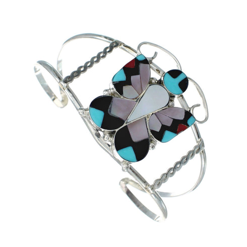 Zuni Indian Multicolor Sterling Silver Butterfly Inlay Cuff Bracelet NN20150