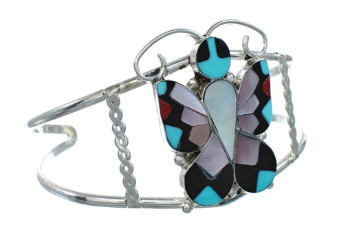 Zuni Indian Multicolor Sterling Silver Butterfly Inlay Cuff Bracelet NN20150