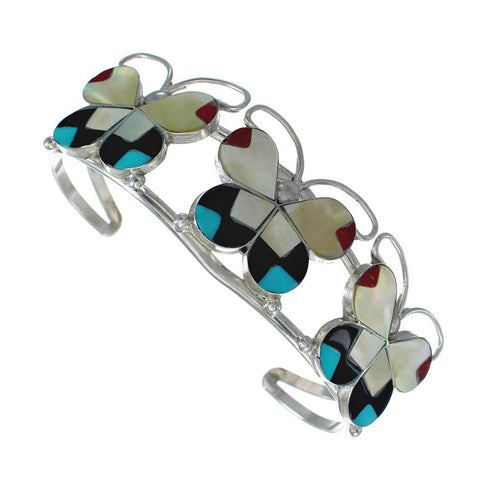 Sterling Silver Multicolor Butterfly Native American Zuni Cuff Bracelet NN20159