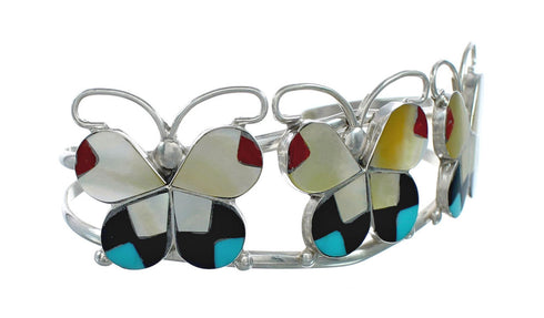 Sterling Silver Multicolor Butterfly Native American Zuni Cuff Bracelet NN20159