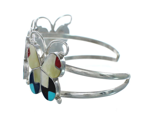 Sterling Silver Multicolor Butterfly Native American Zuni Cuff Bracelet NN20159