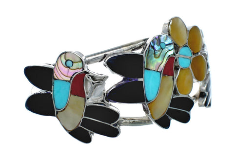Multicolor Silver Hummingbird And Flower Zuni Bracelet NN20152