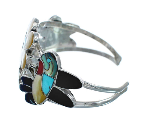 Multicolor Silver Hummingbird And Flower Zuni Bracelet NN20152