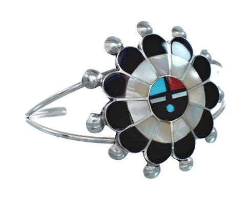 Zuni Multicolor Sunface Authentic Sterling Silver Cuff Bracelet NN20129