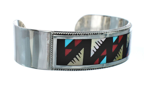 Genuine Sterling Silver Multicolor Navajo Cuff Bracelet NN20145
