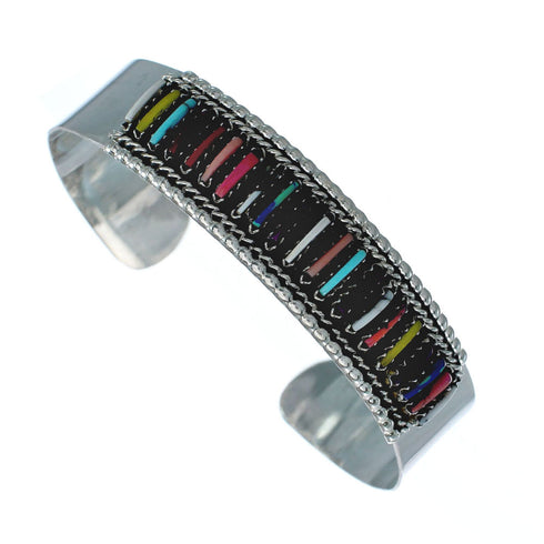 Sterling Silver Multicolor Needlepoint Navajo Cuff Bracelet NN20123