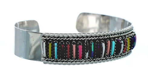 Sterling Silver Multicolor Needlepoint Navajo Cuff Bracelet NN20123