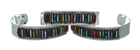 Sterling Silver Multicolor Needlepoint Navajo Cuff Bracelet NN20123
