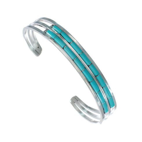 Turquoise Inlay Sterling Silver Zuni Cuff Bracelet NN20182