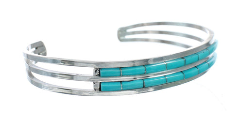 Turquoise Inlay Sterling Silver Zuni Cuff Bracelet NN20182