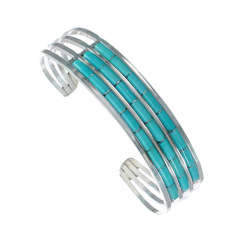 Turquoise Inlay Authentic Sterling Silver Zuni Cuff Bracelet NN20184